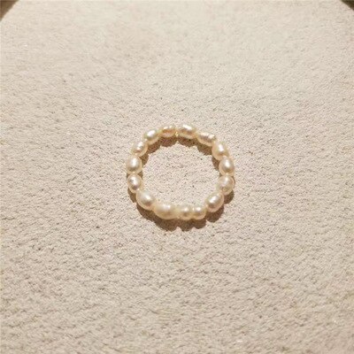 Aomu 1Pc Korea Vintage Handgemaakte Gevlochten Natuurlijke Parel Shell Hout Kralen Ringen Voor Vrouwen Partij Sieraden: 7