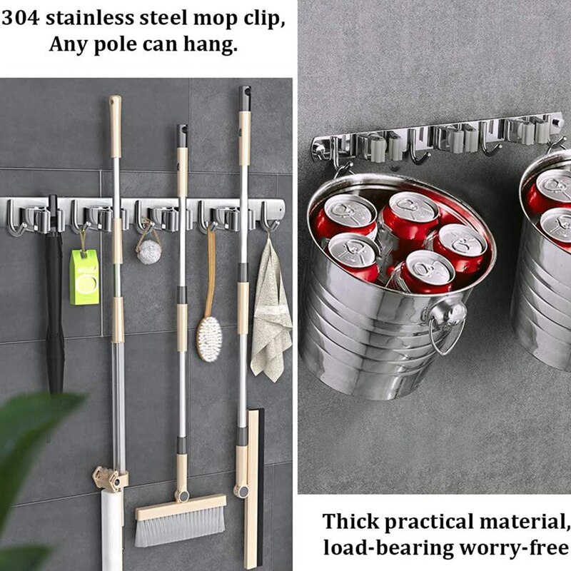 Broom Mop Holder Wall Mount,Metal Stainless Steel Wall Mounted Storage Organizer Heavy Duty Tools Hanger