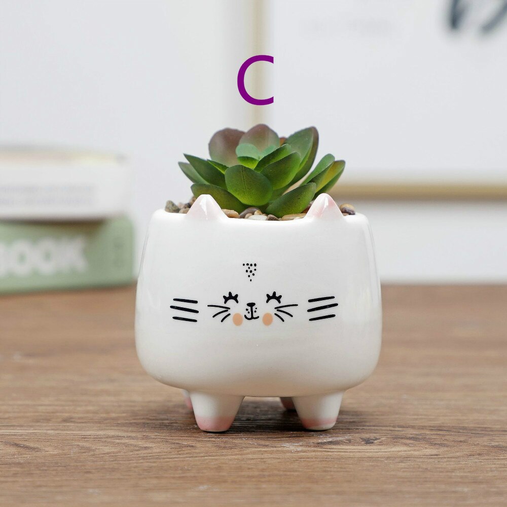 Dessin animé Animal Pot de fleur Pot d'intérieur Succulent plante Pot décoration de la maison artisanat décoration: C