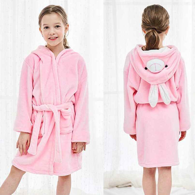 Herfst Winter Flanel Badjassen Leisure Mooie Baby Meisje/Jongen Hooded Kinderen Handdoek 6 Soorten Cartoon Dieren Badjassen pyjama: rabbit / L(110-130CM)
