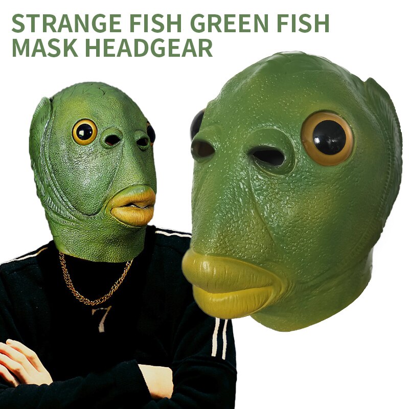 Creativity Funny Weird Fish Green Fish Mask Latex Green Fish Headgear Run Boba Mask Prom Party Horror Spoof