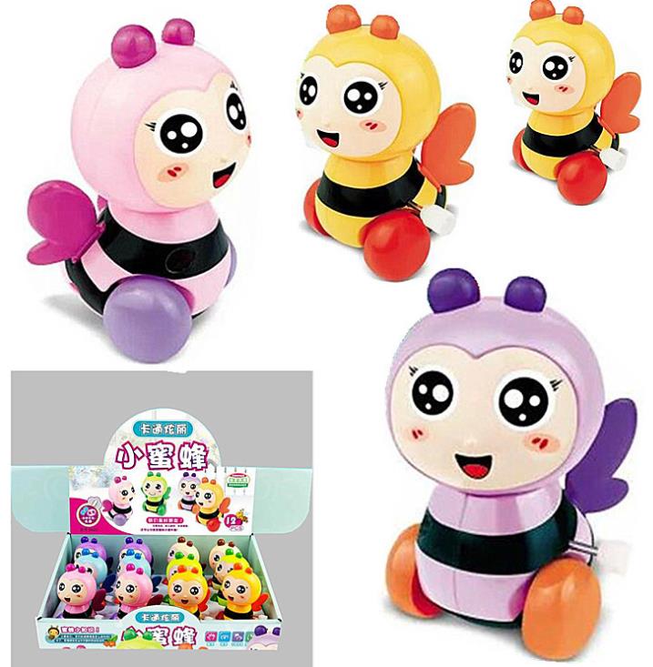2 stks/partij kleurrijke plastic cartoon honeybee wind up speelgoed wandelen honeybee voor kinderen educatief speelgoed