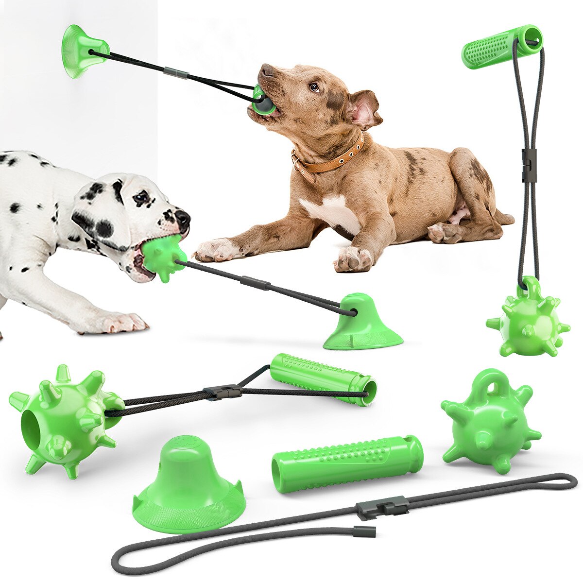 Dog Toys Suction Tug Interactive Ball Toys Puppy Teething Chew Toothbrush Pet Supplies Products for Small large Dogs: Green