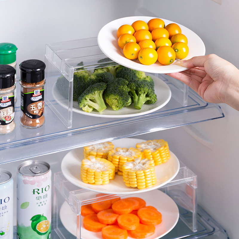 Detachable Plastic Refrigerator Organizer Shelf Multi-Purpose Storage Rack for Fridge Cabinet Cupboard Desktop