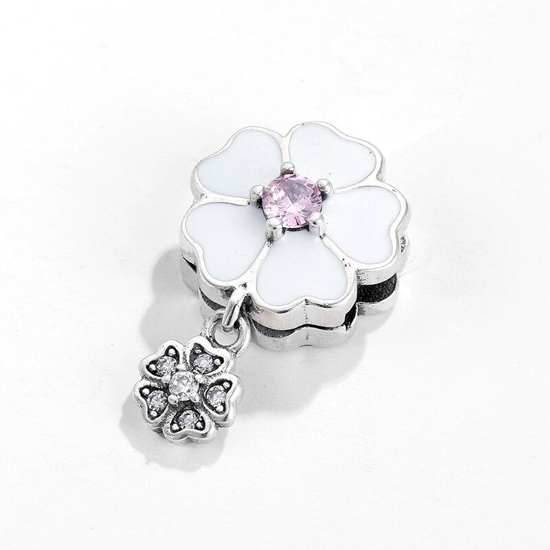 Echt 925 Sterling Zilveren Bloem Bloei Clips Kralen Wit Emaille Clear Cz Charm Fit Originele Reflectie Armband Vrouwen Sieraden