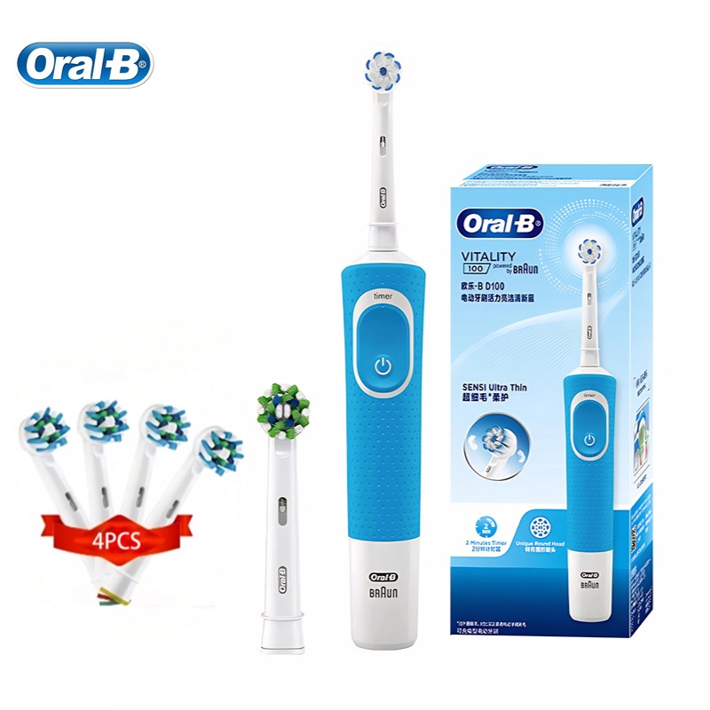 Oral B D100 elektrische Zahnbürste, kleiner runder Bürstenkopf mit 4-Bürstenkopf-Timer, Tiefenreinigung, Aufhellung der Zähne, Zahnbürste: Gold