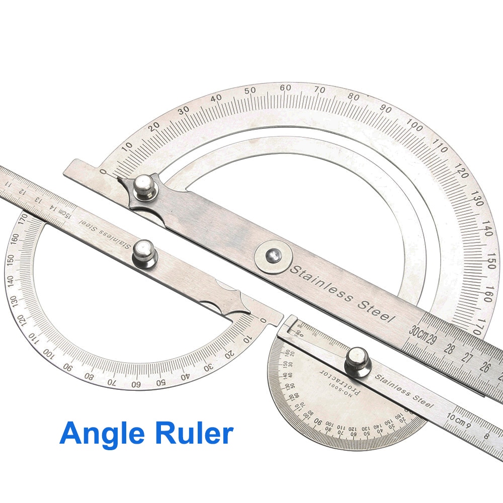 LUBAN Stainless Steel 180 degree Protractor Angle Finder Rotary Measuring Ruler Angle ruler 100mm 150mm 300mm