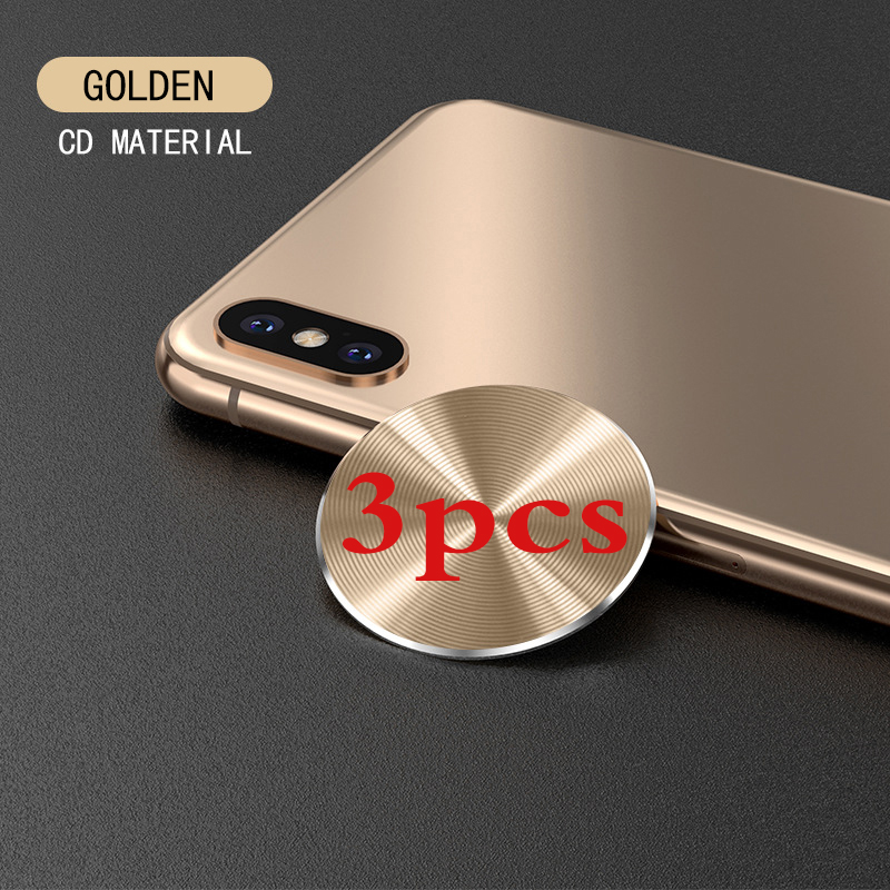 Adhesivo para iphone, placa de Metal, disco, hoja de hierro, soporte magnético para teléfono móvil, accesorios para coche, soporte magnético para teléfono, novedad de: luxury gold CD  3pcs