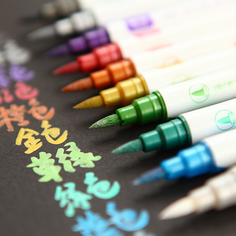 Dm 10 Stks/partij Dual Zachte Borstel Marker Metallic Marker Pen Fine Liner Pennen Set Tekenen Schilderen Diy Scrapbooking Ambachten