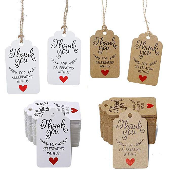 100 piezas de papel kraft gracias por celebrar con nosotros para la boda etiquetas de Paquete de etiquetas etiquetas de precio hechas a mano de joyería
