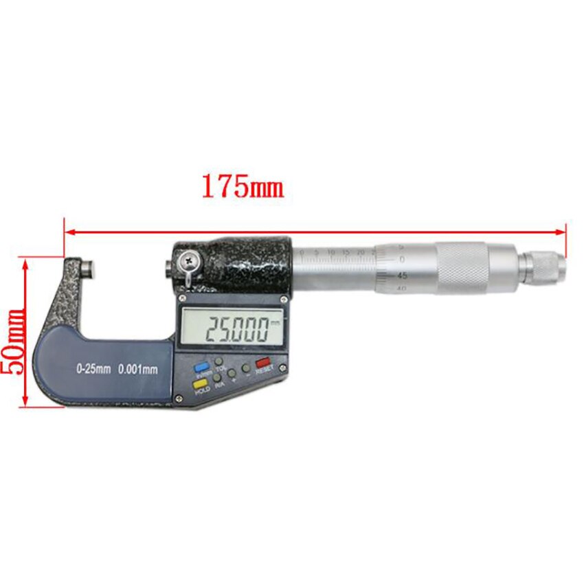 Elektroniczny cyfrowy mikrometr, Cal/mm 0-25mm zakres pomiarowy, rozdzielczość 0.001mm zewnętrzny mikrometr, futerał ochronny