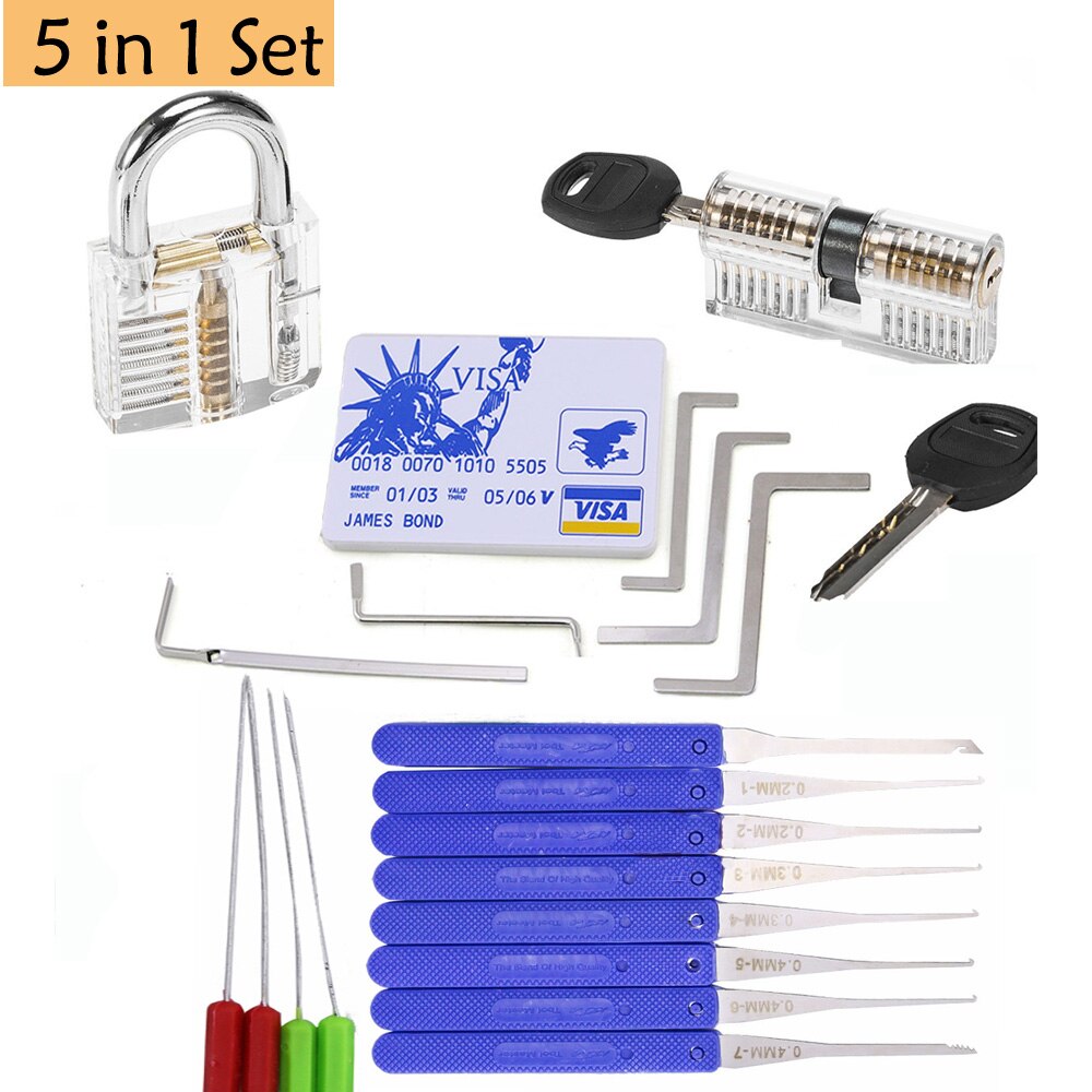 LockPick Set Practice Tools Combination,2pcs Transparent Locks with 22pcs Broken Key Remove Tool,Mini Card Tools,Tension Tools: 5-4