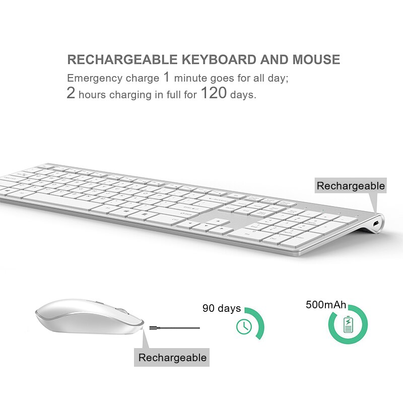 JOYACCESS 106 Keycaps 2.4GHz Wireless Keyboard and Mouse French/German/English/Italian/Spanish Rechargeable Keyboard Mouse Combo
