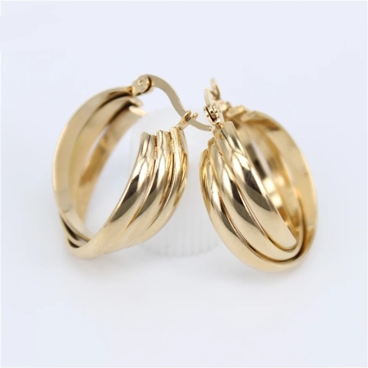 Pendientes de aro de acero inoxidable 316L para mujer, aretes redondos con tres tonos de giro, joyería barata de titanio,: Color oro puro