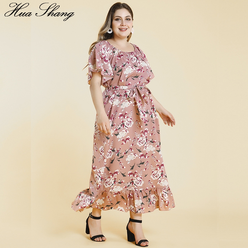 Plus size kvinder sommerkjole lange korte ærmer blomsterprint flæser strandkjole stor størrelse dame lange boho kjoler
