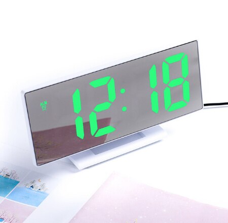 Led Digitale Wekker Spiegel Elektronische Klokken Lcd-scherm Digitale Tafel Klok Met Temperatuur Kalender Wakker Wekker: Green white