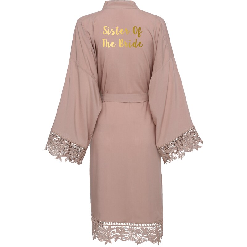 YUXINBRIDAL champagne Solid Cotton Kimono Robes with Lace Trim Women Wedding Bridal Robe Bathrobe Sleepwear White: Champag Sister Bride / one size