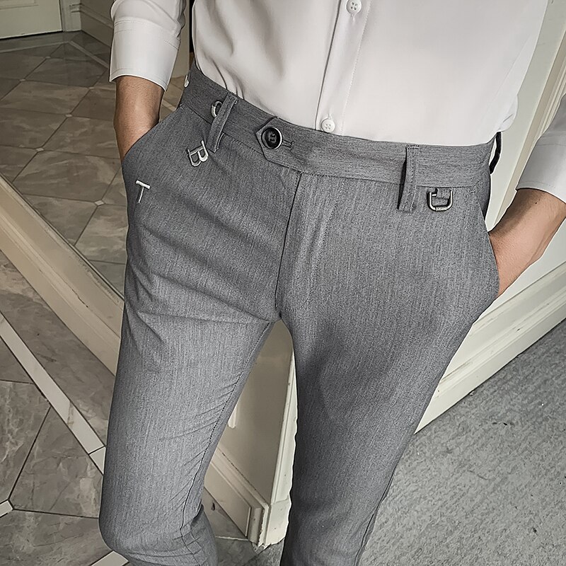 Herre kjole bukser ankel længde streetwear herre bukser formelle slim fit afslappet kontor jakkesæt bukser herre tøj 34: Grå / 30
