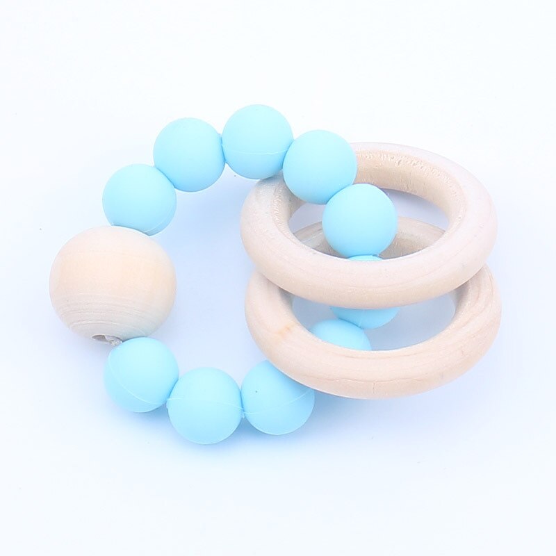Pulsera de dentición de silicona para bebé, mordedor de madera, cuentas de silicona, dientes, Muelas de la dentadura, sonajero de madera, juguete de silicona para bebé