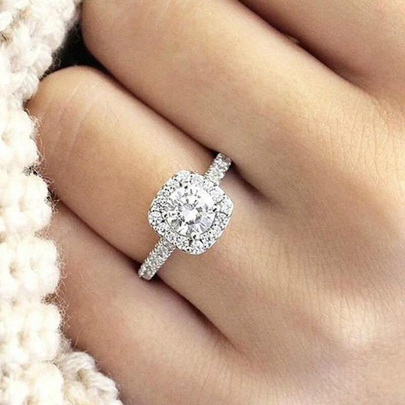 Trendy Crystal Engagement Klauwen Ringen Voor Vrouwen Aaa Wit Zirkoon Kubieke Elegante Ringen Vrouwelijke Bruiloft Jewerly