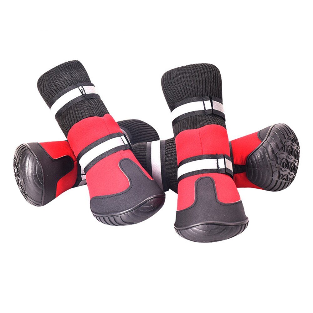 4 pièces hiver chien chaussures Golden Retriever Samos Husky coton bottes tissu imperméable chaussures antidérapantes bottes de pluie grand chien chaussures pour animaux de compagnie: Rouge / 85x66mm