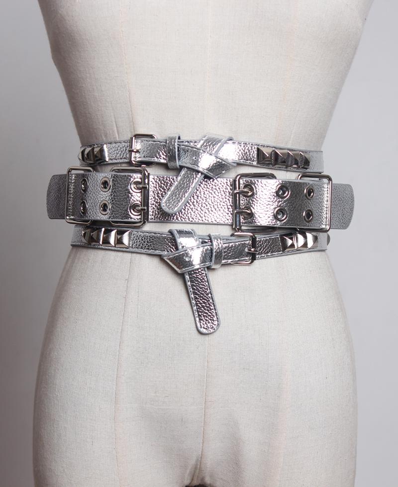 GetSpring fajas para mujer remache cremallera hebilla ajustable PU cuero cinturón corsé ajuste mujer cinturón ancho negro: silver