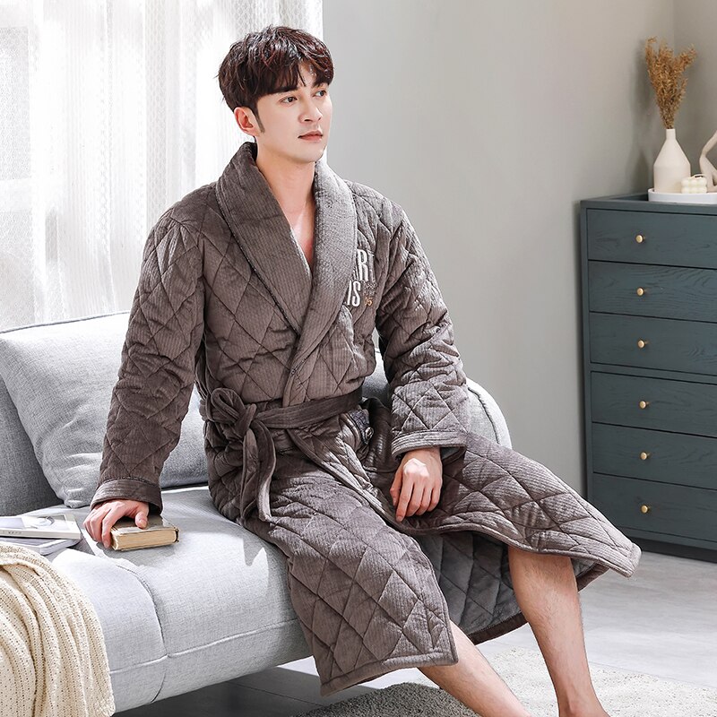 Mens Thick Quilted Long Kimono Bath Robe Men Big Yards Bathrobe Masculin Winter Dressing Gown Bridegroom Robes Wedding