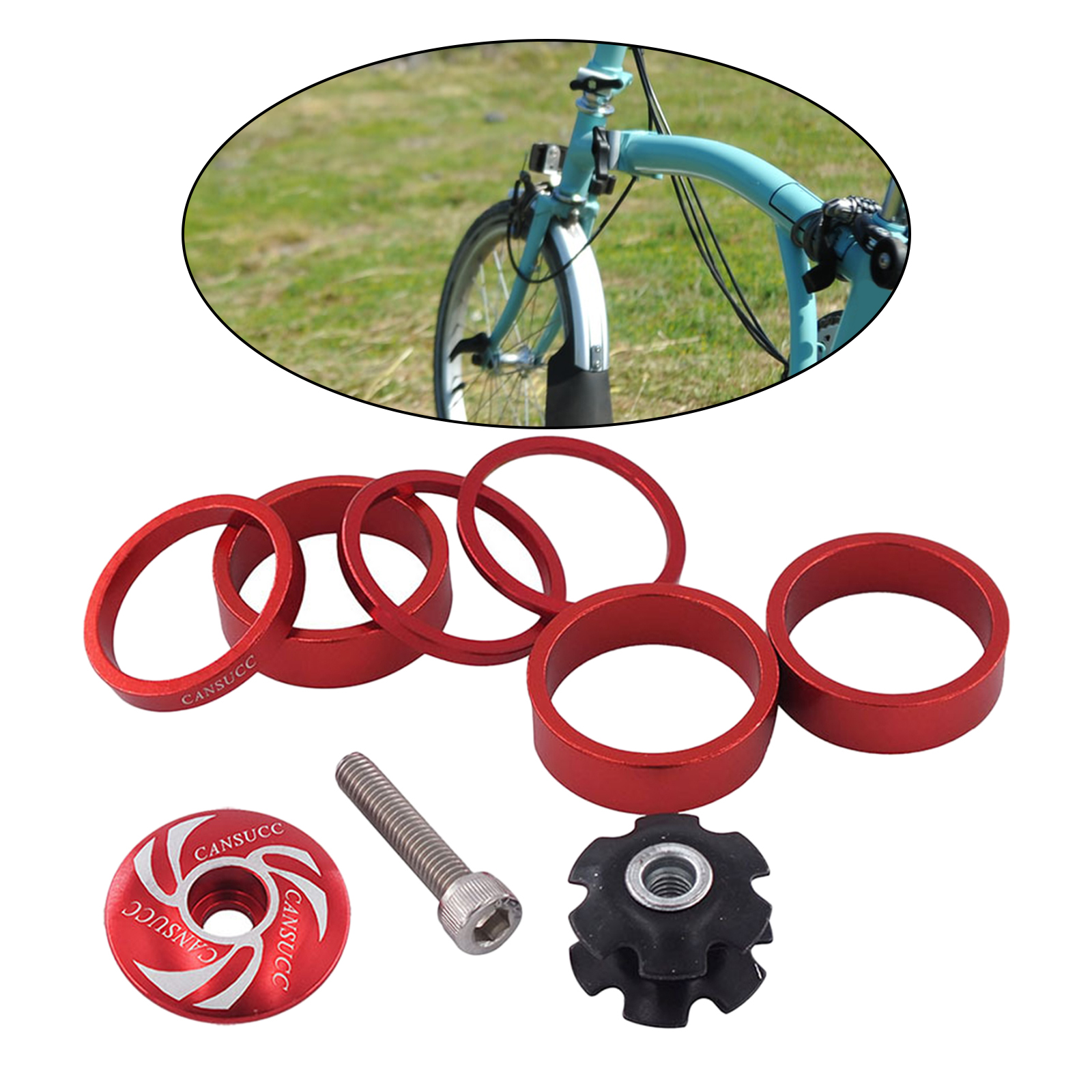 Bike Headset Spacer and Headset Top Cap Aluminum Alloy Headset Star Nut Stem Cap Fit 1-1/8" Stems and Forks