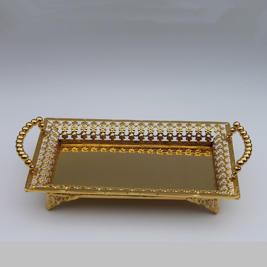 Decorative Alloy Fruit Plate Food Display Vegetable Bread Storage Organizer: Gold 30x18cm