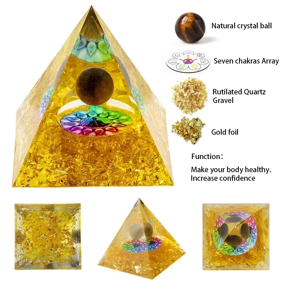 Generador de energía de cristal Natural pirámide peridoto amatista Reiki curación Chakra pirámide de resina decoración egipcia decoración de la habitación 1 ud.: violet