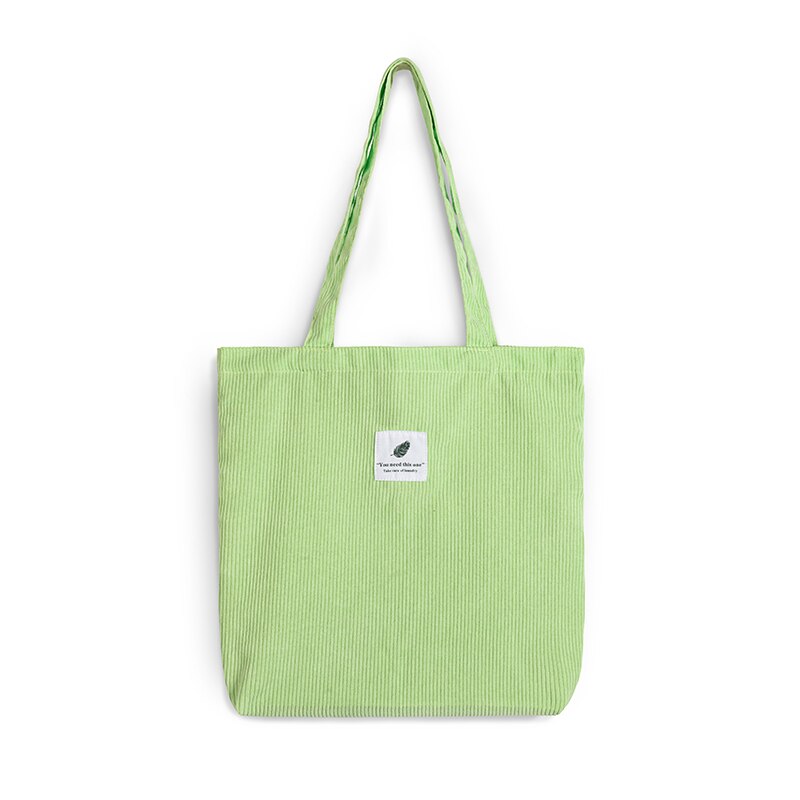 Women Corduroy Canvas Tote Handbag Female Cloth Shoulder Bags Young Ladies Casual Shopping Bag Girls Reusable Folding Bags: Green Lemon