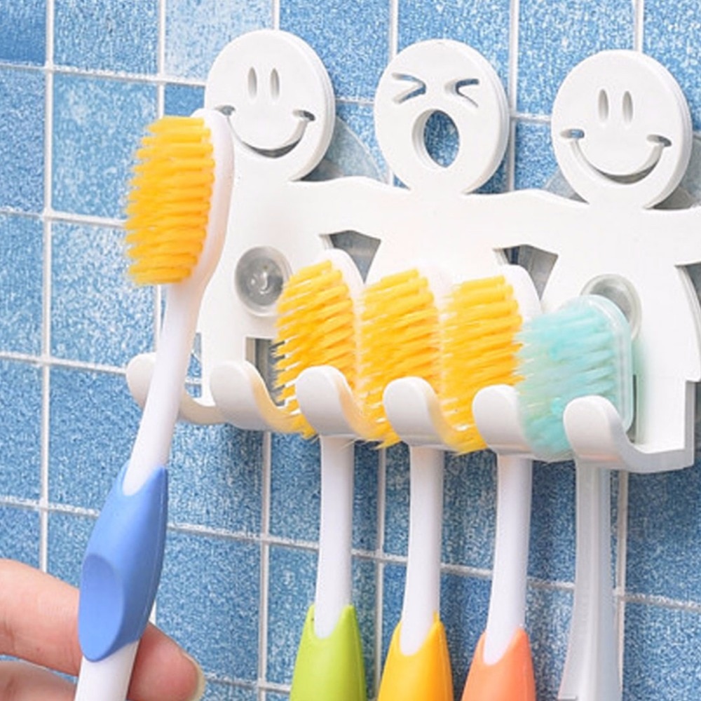 Tandenborstelhouder Wandmontage Zuignap 5 Positie Leuke Cartoon Glimlach Badkamer Sets
