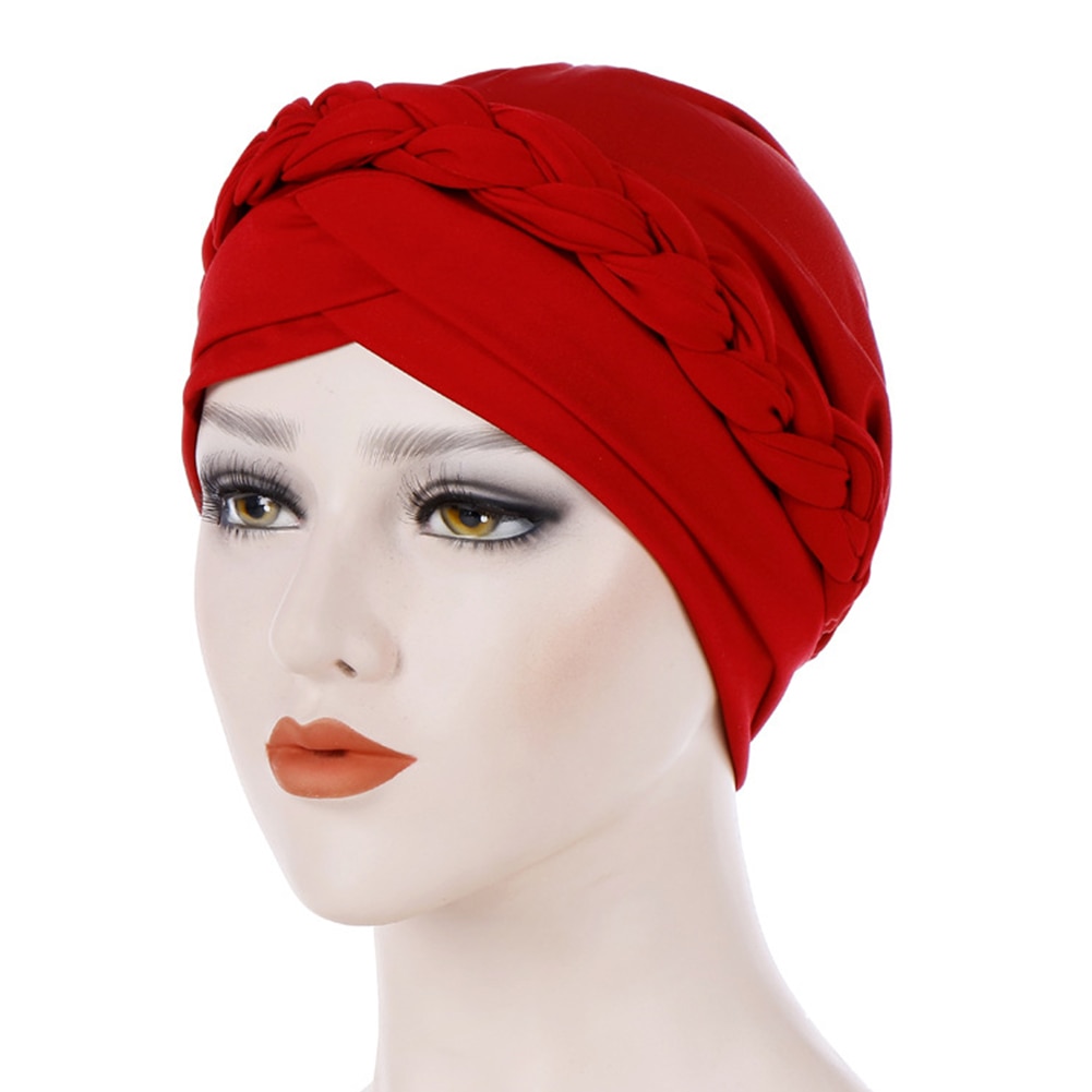 Kvinder cap kræft kemo knude blød turban hat stretch wrap muslim fletning dække hår tilbehør casual tørklæde