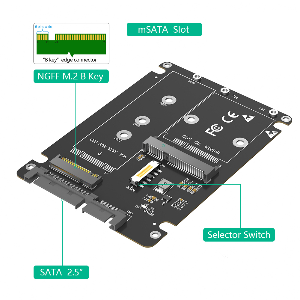 M.2-mSATA naar SATA-adapterkaart Solid State SSD naar SATA externe schijfbox 2IN1 conversiekaart