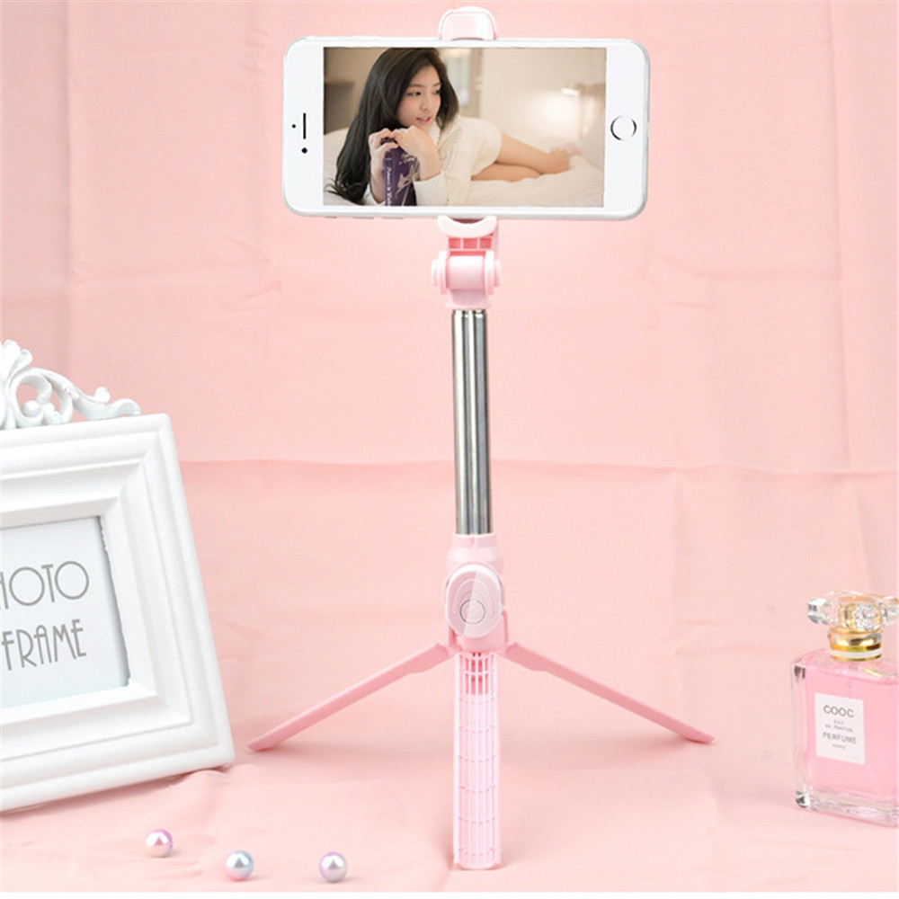Vara de selfie do tripé controle remoto handheld para o telefone móvel portátil mini bluetooth vara de selfie tirar uma foto atirar um vídeo: Pink