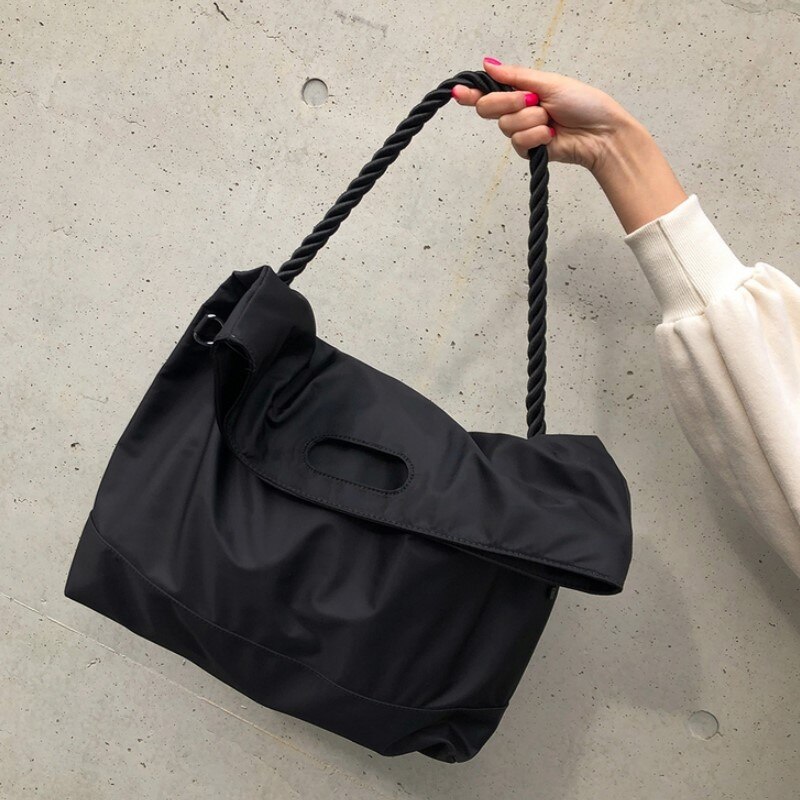 Grand sac à bandoulière en Nylon noir pour femmes, sac à main de styliste décontracté, sacs à bandoulière grande capacité