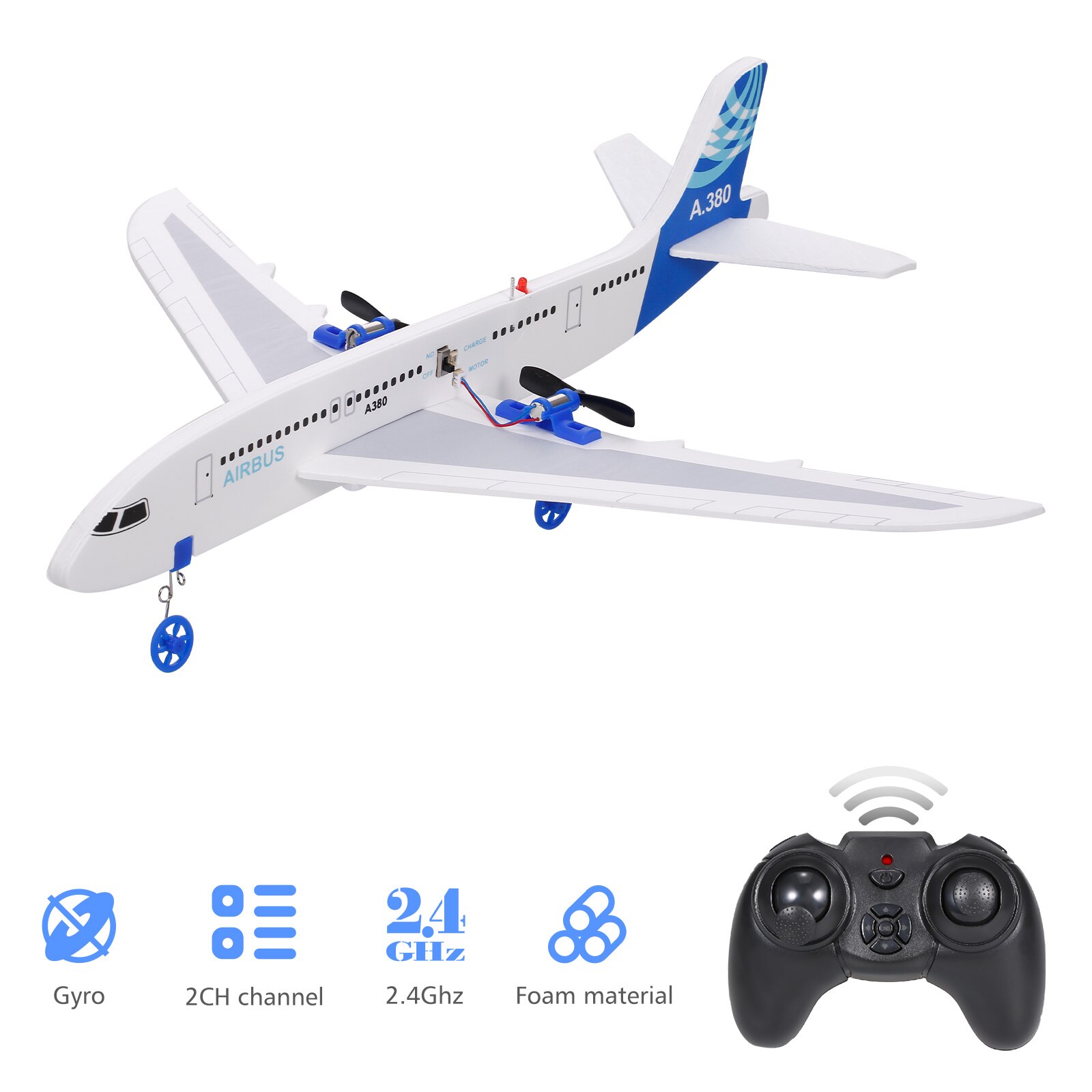 A380 RC avión 2,4 GHz 2CH pequeño avión DIY juguetes de vuelo Avión de espuma RC para principiantes juguetes RC
