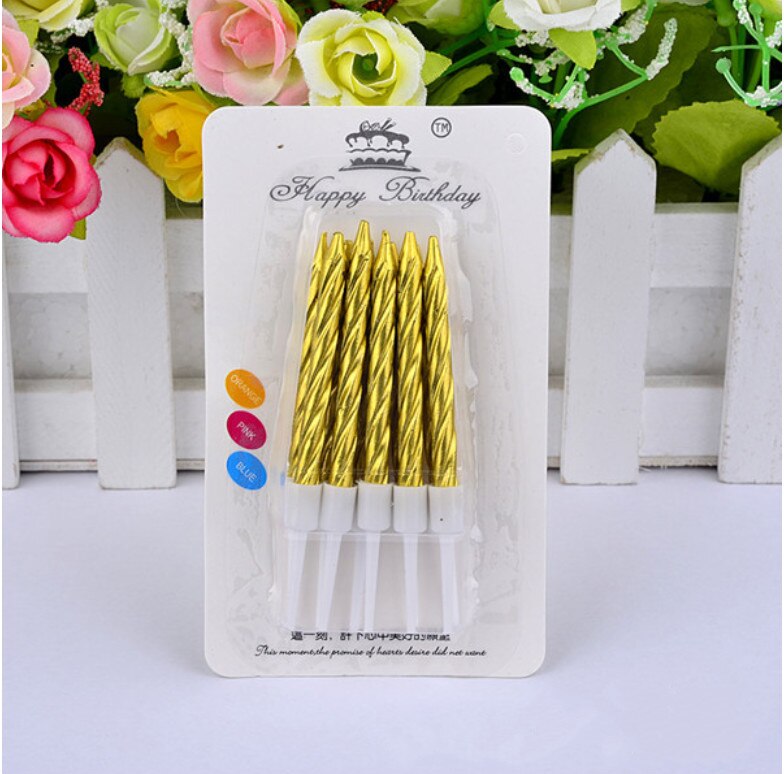 1/10Pcs Draad Kleur Verjaardag Kaarsen Met Stand Cake Kaars Event Party Benodigdheden Bruiloft Decoratie Kaars Maken: Gold