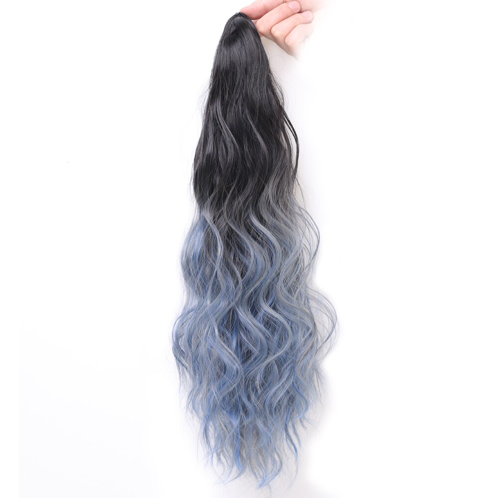 22 polegadas longo ondulado rabo de cavalo cabelo sintético/ombre rabo de cavalo com mini cabelo garra nó/preto natural azul rabo de cavalo para mulher: Default Title