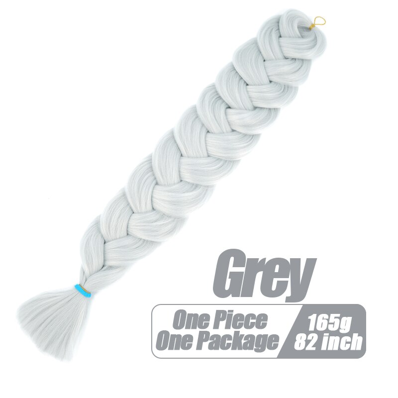 Más allá de cabello trenzado sintético de una pieza, trenza de fibra térmica de 82 pulgadas, 165g, extensiones de cabello trenzado Jumbo de ganchillo de Color puro: #Gris plateado / 6 unids/lote