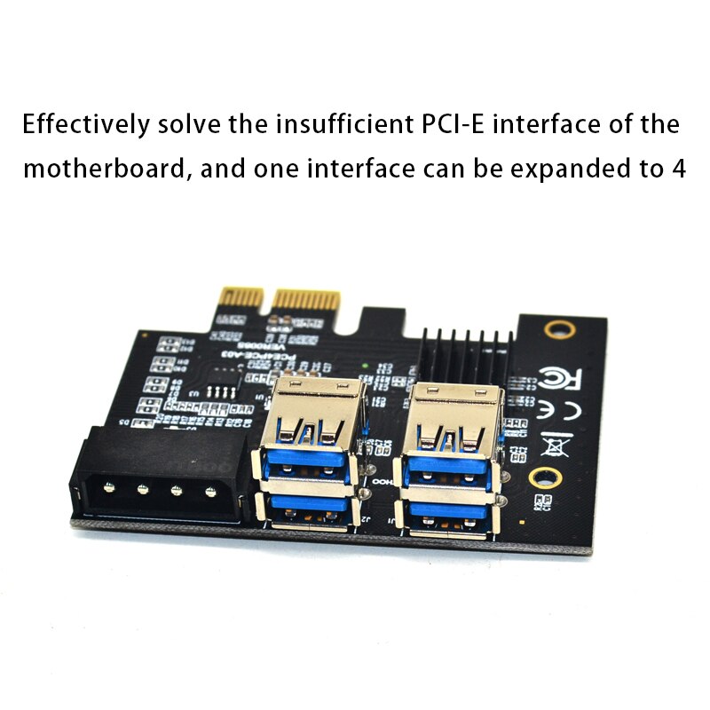 PCI-E 1 to 4 Expansion Card PCI-E 1X to 16X 4 Port Dual Layer USB3.0 Graphics Adapter Expansion Card for BTC Mining
