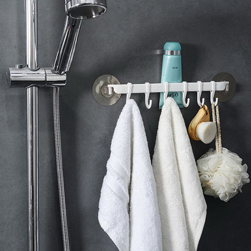 Seamless 6 Hook Hooks, Kitchen Wall Suction Plastic Hook, Bathroom Door Six Row Hook