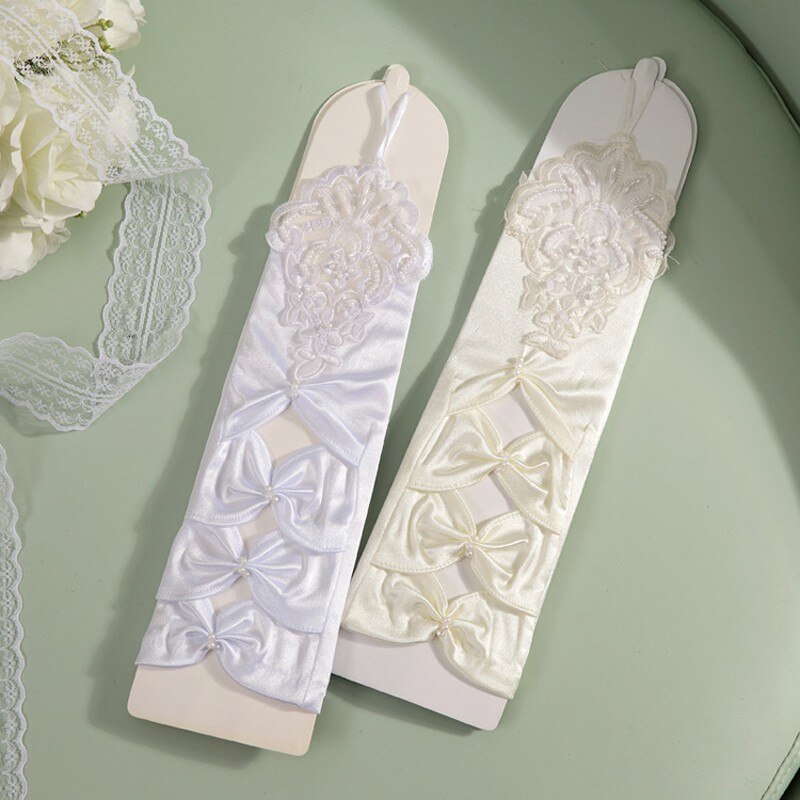 Wit Ivoor Wedding Handschoenen Vingerloze Bruids Handschoenen Voor Lady Bruid Satijnen Handschoenen Luva De Noiva Bruiloft Accessoires ST233