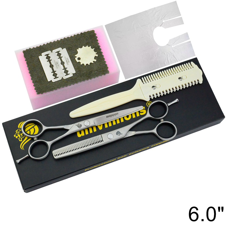 6" barber hair scissors hairdressing razor salon supplies hair cutting shears hair thinning sissors pinking clipper: 6009A-Kit paper box