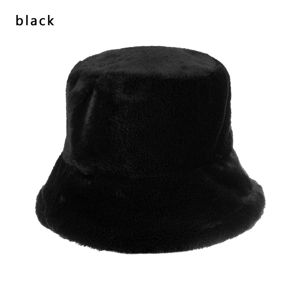 Kvinders filt hat faux pels vinter spand hat til kvinder pige solid fortykket blød varm fiskeri cap spand hat hat cap dame: Sort