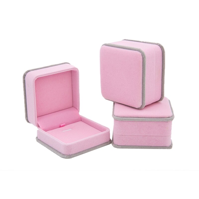 Valentines day ring velvet packaging box jewelry organizer earrings pendant women accessories case: Pink / Ring box