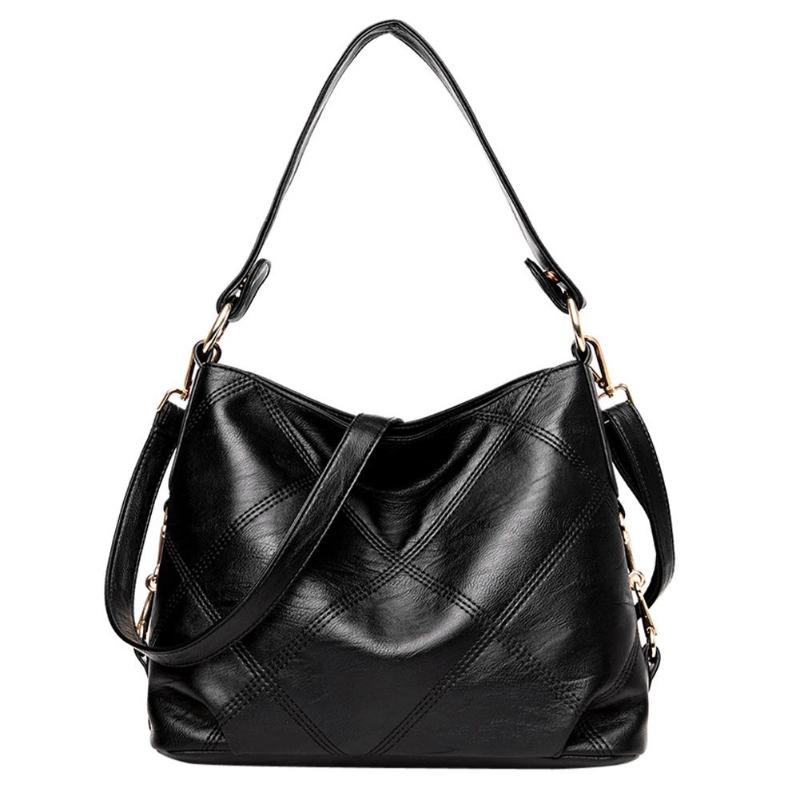 Bolso de piel sintética suave para mujer, bandolera de hombro, grande: Negro