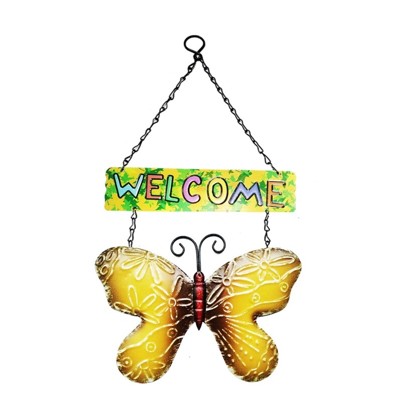 Metal Butterfly Welcome Sign Front Door Wall Decor Hanging Outdoor Wreath Art Iron Butterflies Garden Indoor Hallway N1HF: Butterfly 20x16cm Y