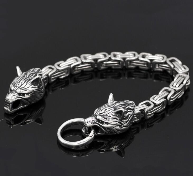 Hip hop moda 22cm de alta qualidade metal viking lobo cabeça pulseira pulseira viking masculino pulseira jóias