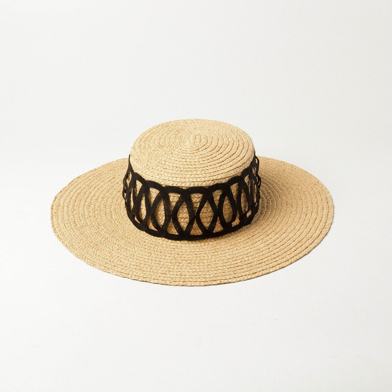 Sombrero plano de paja con ala ancha para mujer, sombrero de playa estilo étnico, Canotier, vacaciones, iglesia, Kuntucky,